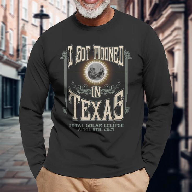 I Got Mooned In Texas Total Solar Eclipse 2024 Long Sleeve T-Shirt Gifts for Old Men