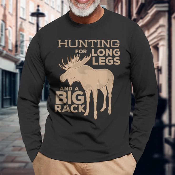 Moose Hunting Big Rack Bull Hunter Hunt SeasonLong Sleeve T-Shirt Gifts for Old Men