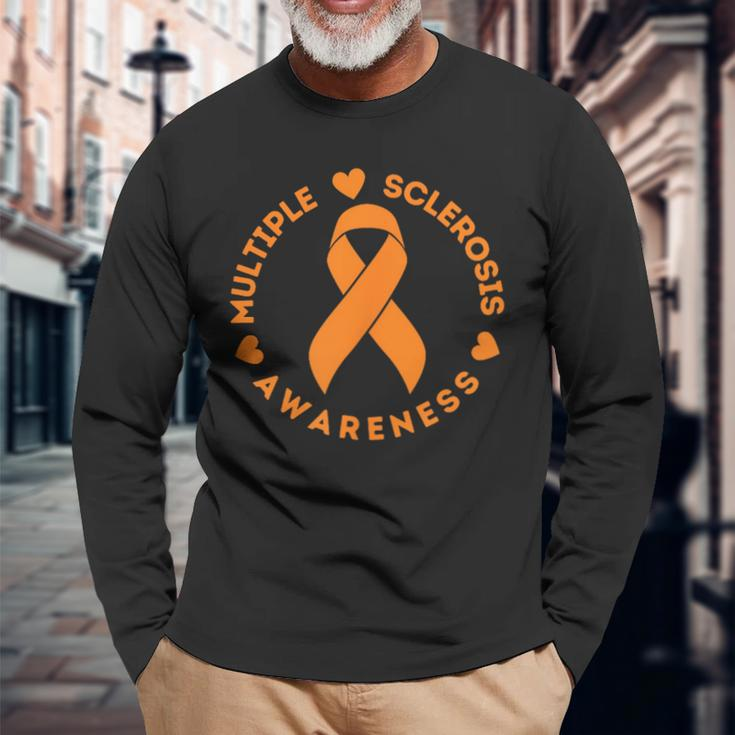 Multiple Sclerosis Awareness Ms Orange Ribbon Long Sleeve T-Shirt Gifts for Old Men