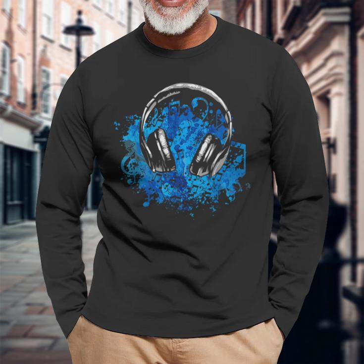 Music Lover Headphones Musician Idea Music Long Sleeve T-Shirt Gifts for Old Men