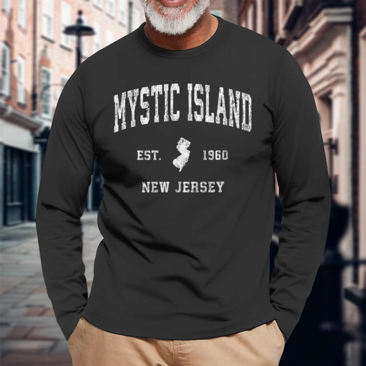 Mystic Island New Jersey Nj Vintage Athletic Sports Long Sleeve T-Shirt Gifts for Old Men