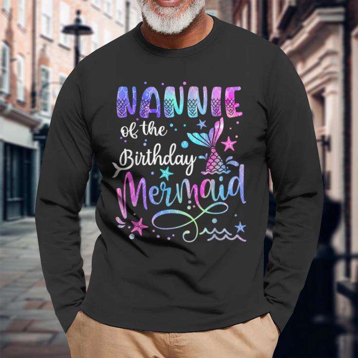 Nannie Of The Birthday Mermaid Matching Family Father's Day Long Sleeve T-Shirt Gifts for Old Men