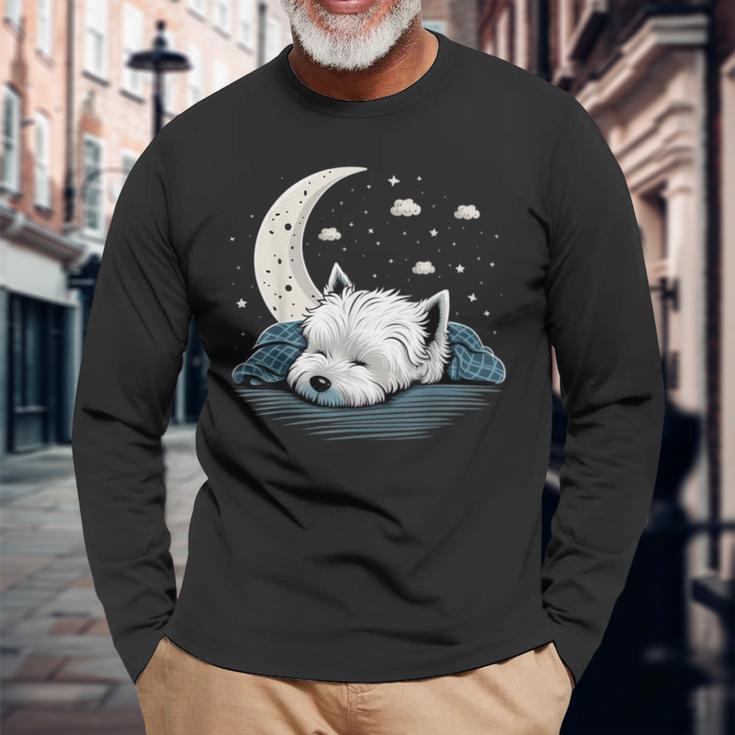 Napping Westie Pajama West Highland White Terrier Sleeping Long Sleeve T-Shirt Gifts for Old Men