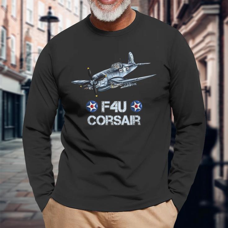 Navy Aviator F4u Corsair Ww2 Aircraft Carrier Fighter Long Sleeve T-Shirt Gifts for Old Men