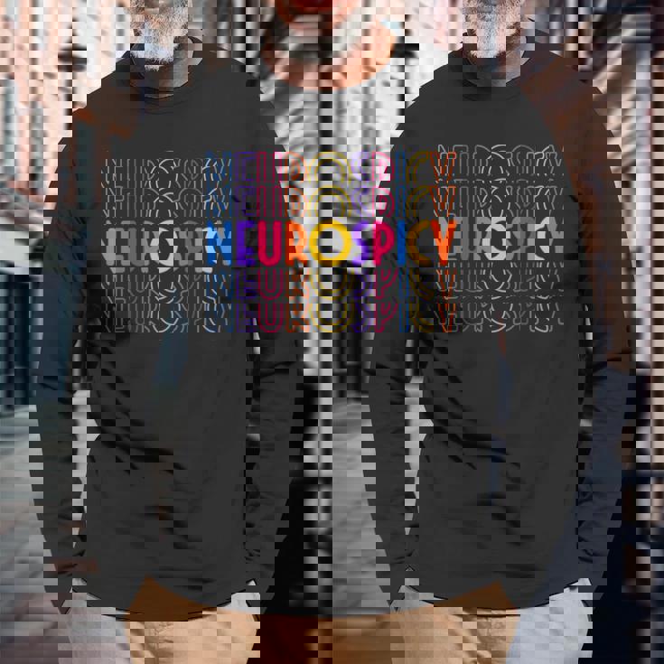 Neurospicy Neurodiversity Brain Autism Awareness Adhd Long Sleeve T-Shirt Gifts for Old Men