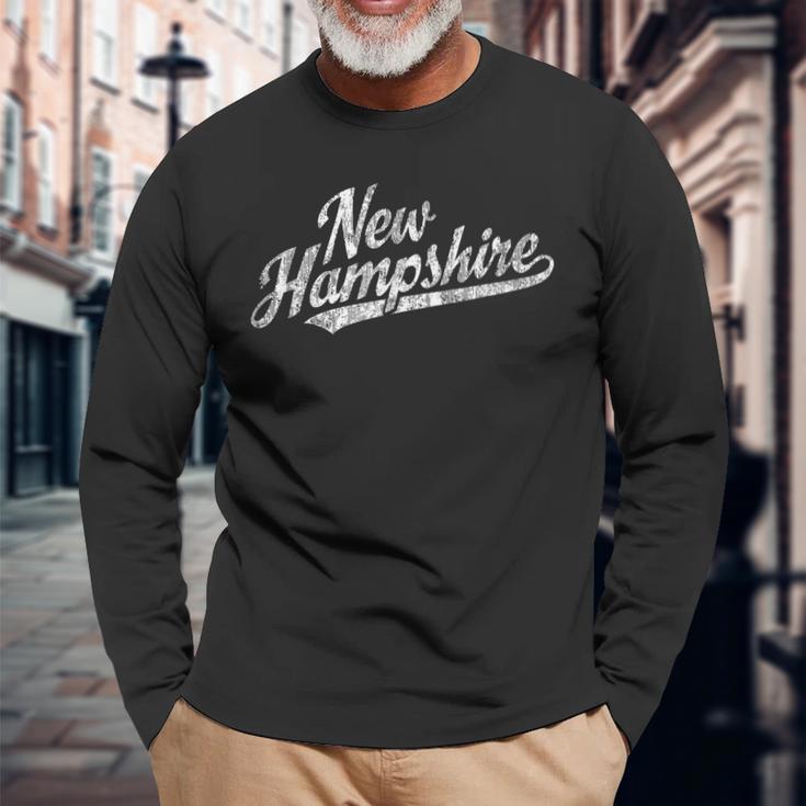 New Hampshire Nh Vintage Sports Script Retro Long Sleeve T-Shirt Gifts for Old Men