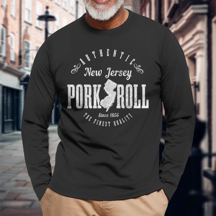 New Jersey Pork Roll Nj State Map Pride Vintage Long Sleeve T-Shirt Gifts for Old Men