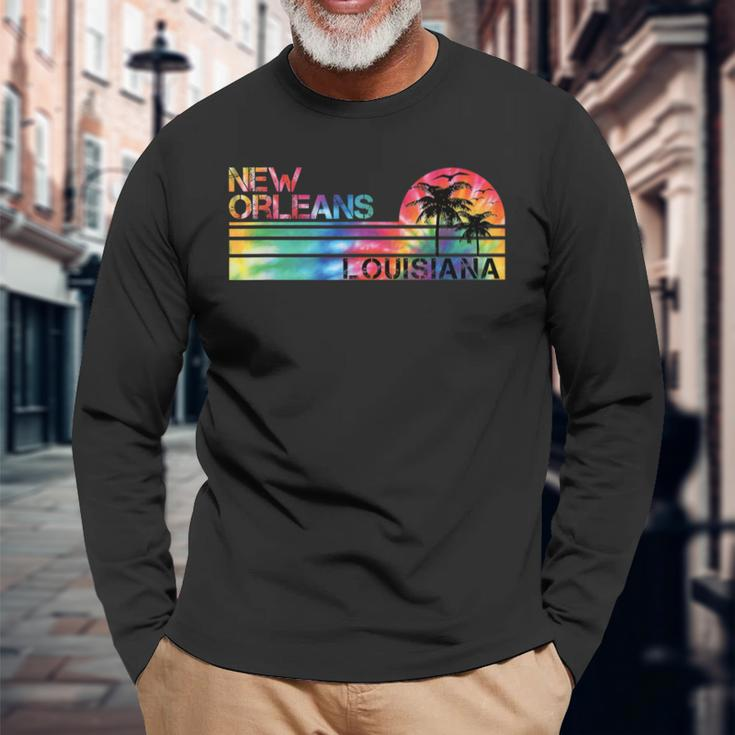 New Orleans Louisiana Tie Dye Vintage Inspired Striped Long Sleeve T-Shirt Gifts for Old Men