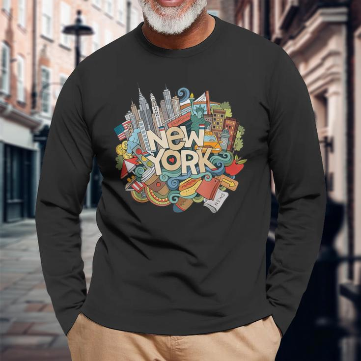 New York City Nyc Iconic Skyline Big Apple Souvenir Long Sleeve T-Shirt Gifts for Old Men