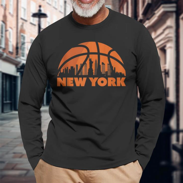 New York City Skyline New York Basketball Fan Jersey Long Sleeve T-Shirt Gifts for Old Men