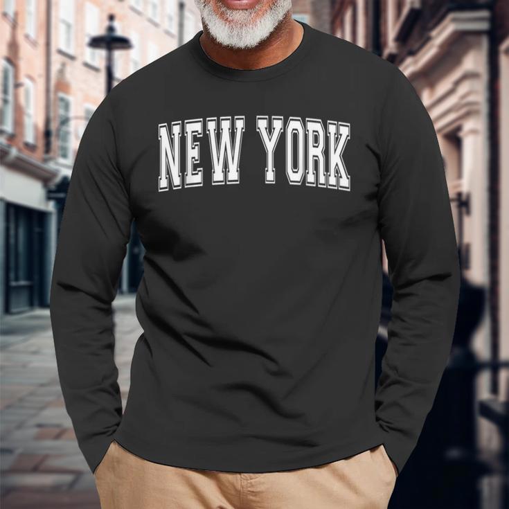 New York Ny New York Usa Vintage Sports Varsity Style Long Sleeve T-Shirt Gifts for Old Men