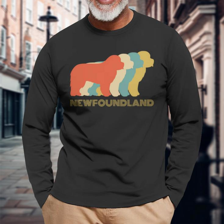 Newfoundland Dog Breed Vintage Look Silhouette Long Sleeve T-Shirt Gifts for Old Men