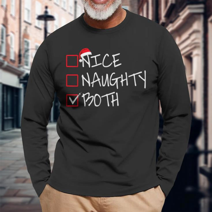 Nice Naughty Both Santa's List Christmas Family Joke Long Sleeve T-Shirt Gifts for Old Men