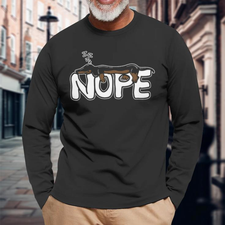 Nope Lazy Dachshund Dog Lover Long Sleeve T-Shirt Gifts for Old Men