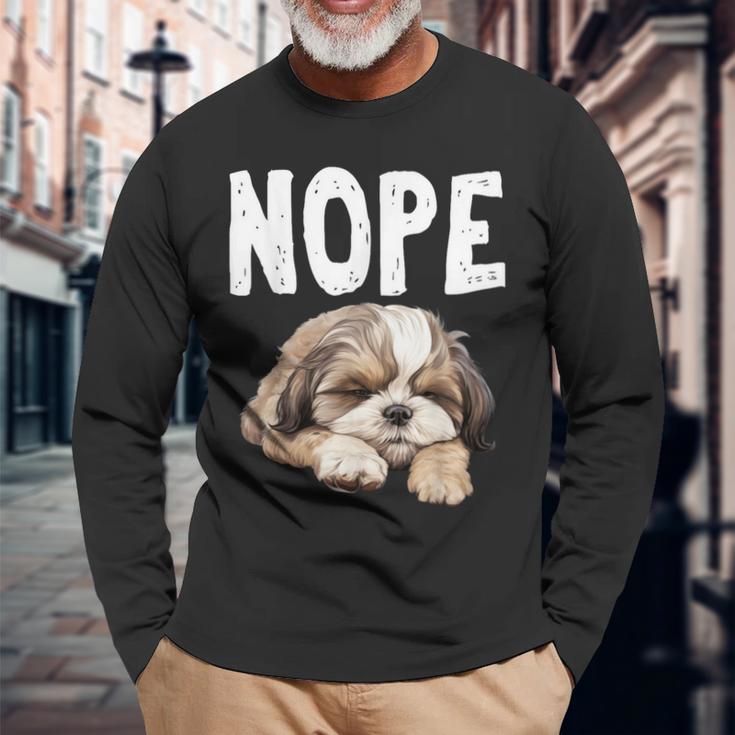 Nope Lazy Dog Shih Tzu Long Sleeve T Shirt Seseable UK