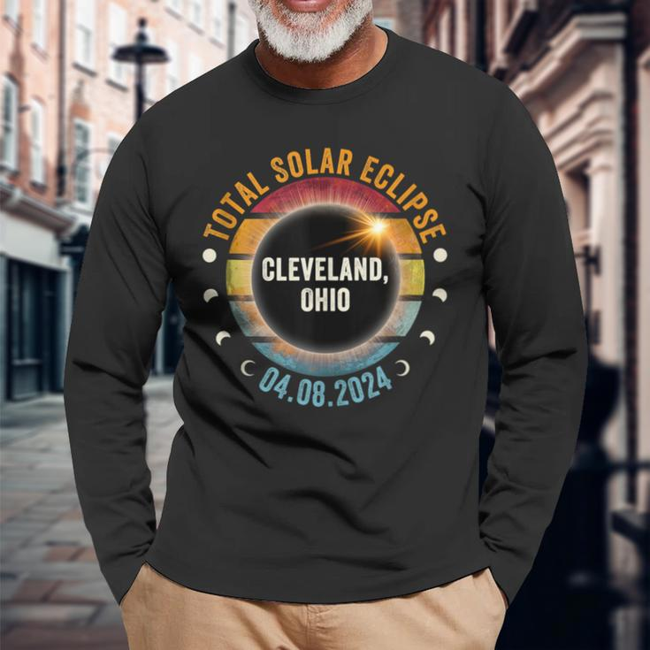 North America Total Solar Eclipse 2024 Cleveland Ohio Usa Long Sleeve T-Shirt Gifts for Old Men
