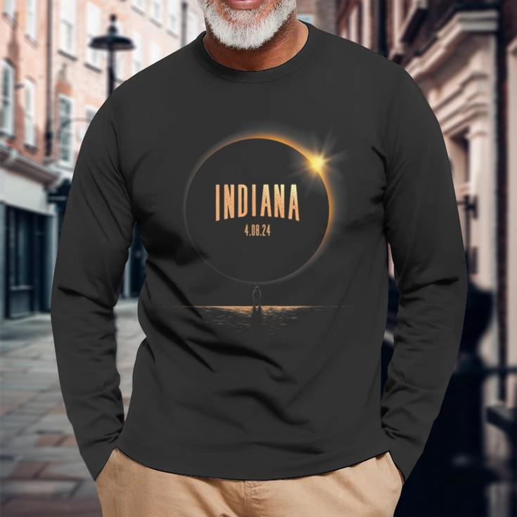 North America Total Solar Eclipse 2024 Indiana Usa Long Sleeve T-Shirt Gifts for Old Men