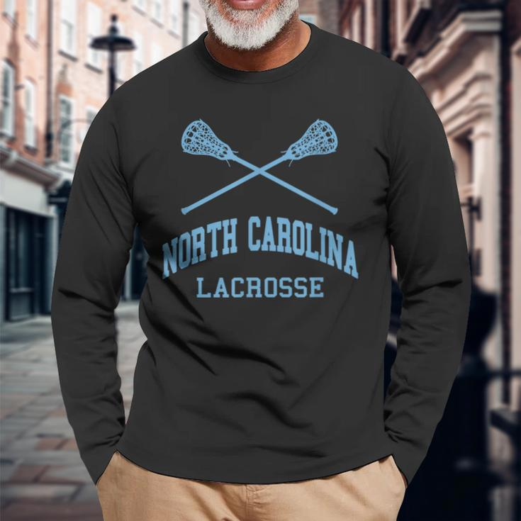 North Carolina Lacrosse Vintage Nc Lax Weathered Long Sleeve T-Shirt Gifts for Old Men