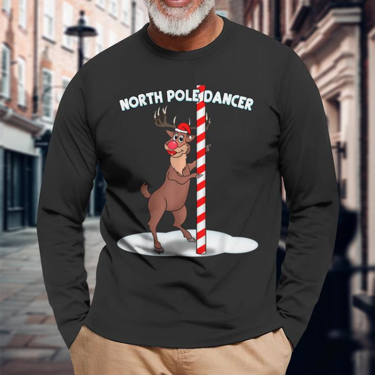 North Pole Dancer Christmas Reindeer Long Sleeve T-Shirt Gifts for Old Men