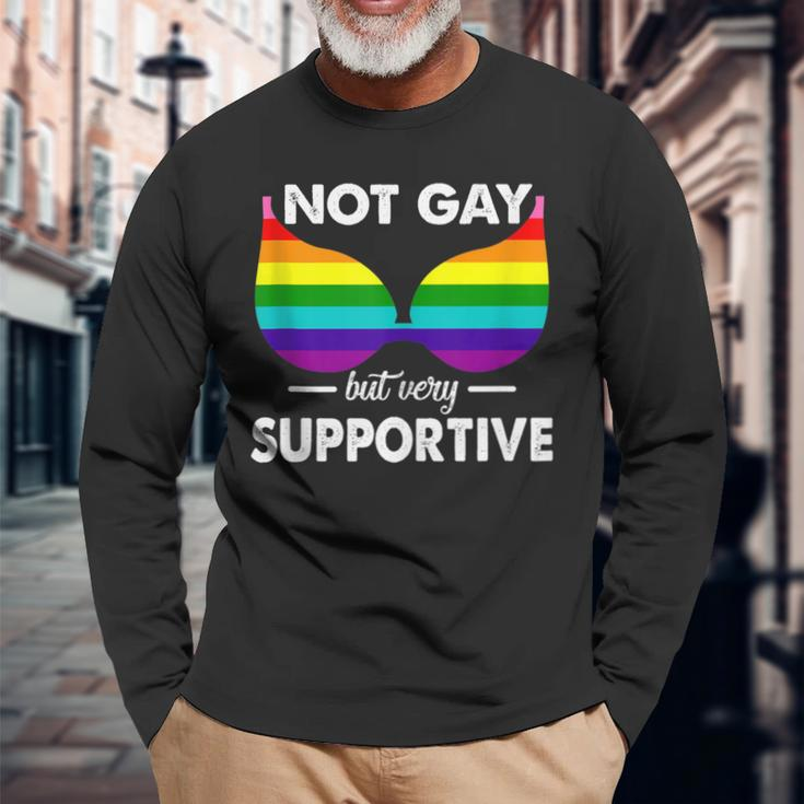 Not Gay But Very Supportive Lgbt Straight Bra Meme Long Sleeve T-Shirt Gifts for Old Men