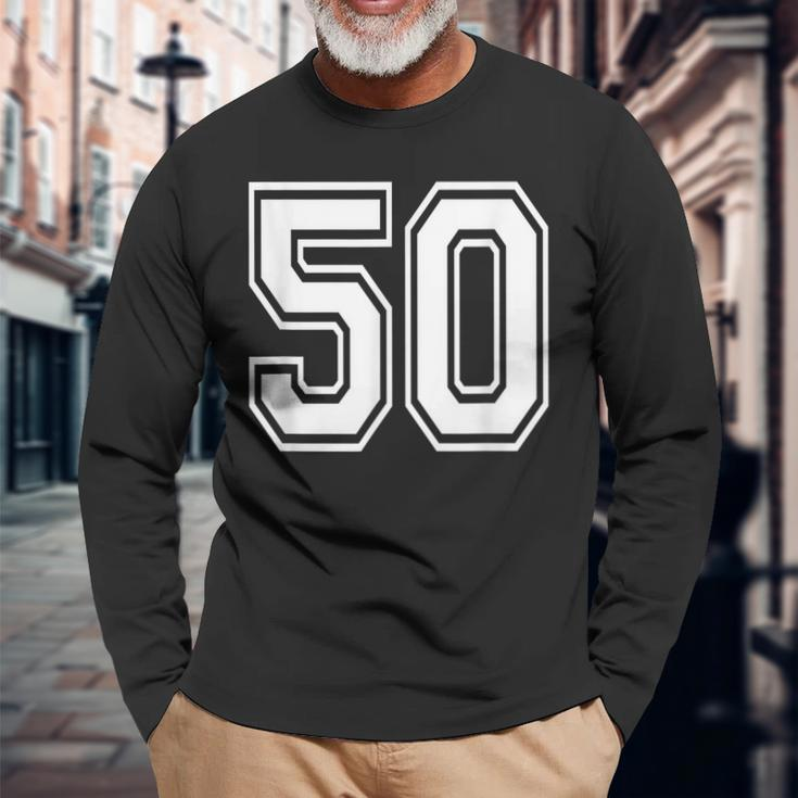 Number 50 Birthday Varsity Sports Team Jersey Long Sleeve T-Shirt Gifts for Old Men