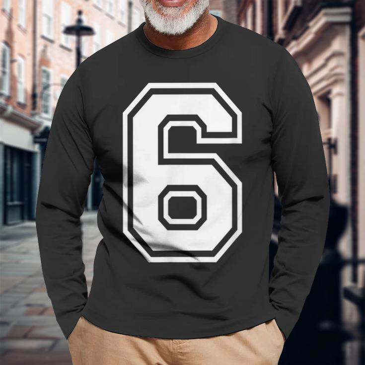 Number 6 Birthday Sports Player Team Numbered Jersey Long Sleeve T-Shirt Gifts for Old Men