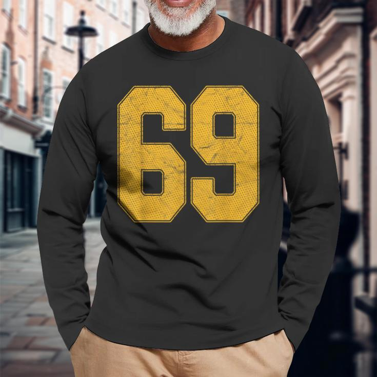 Number 69 Numbered Uniform Sports Team Jersey 69Th Birthday Long Sleeve T-Shirt Gifts for Old Men