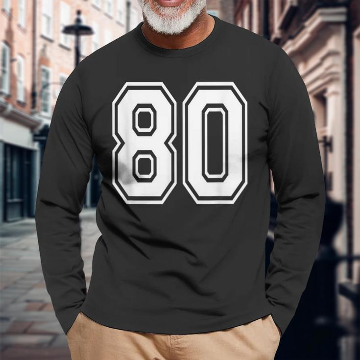 Number 80 Birthday Varsity Sports Team Jersey Long Sleeve T-Shirt Gifts for Old Men