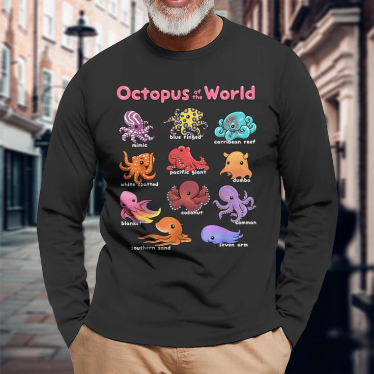 Octopus Sea Animals Of The World Octopus Lover Educational Long Sleeve T-Shirt Gifts for Old Men