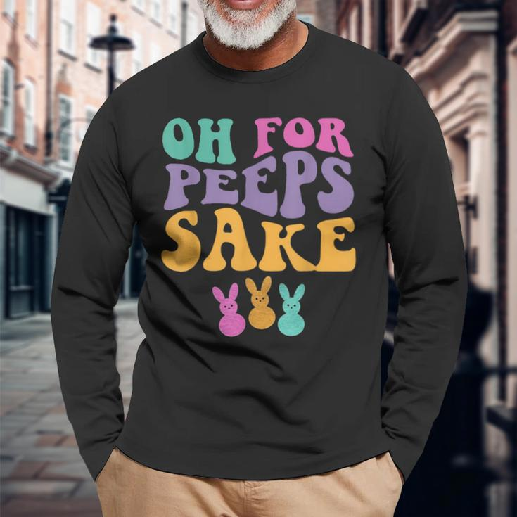 Oh For Bunnies Sake Cute Leopard Bunny Happy Easter Day 2024 Long Sleeve T-Shirt Gifts for Old Men