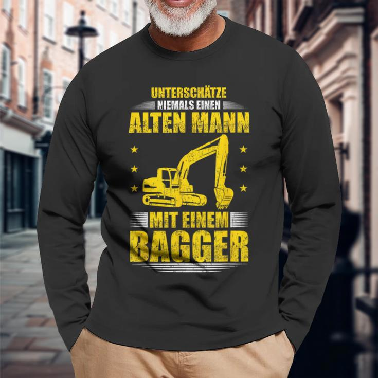 Old Man With Digger Digger Driver Saying Langarmshirts Geschenke für alte Männer