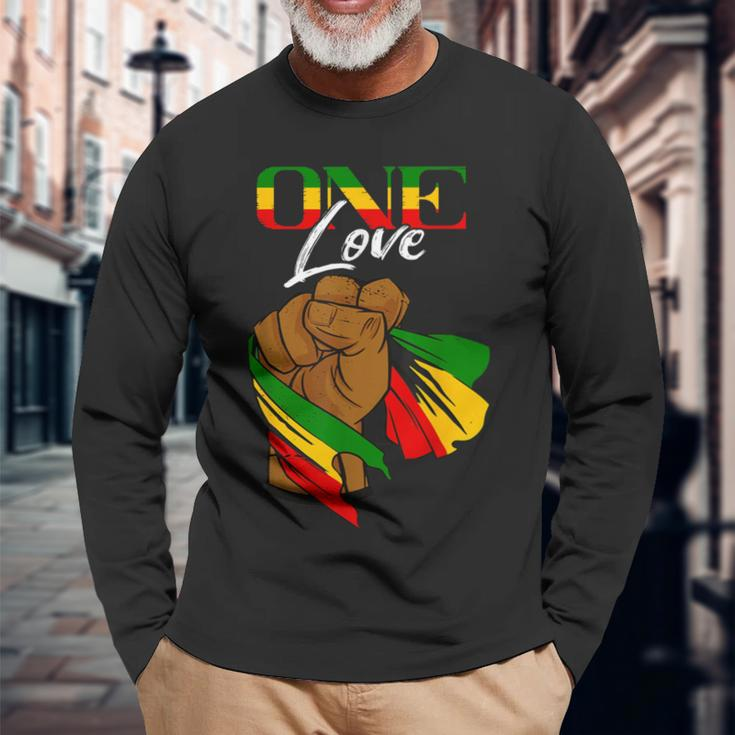 One Love Handfist Jamaica Reggae Music Lover Rasta Reggae Long Sleeve T-Shirt Gifts for Old Men