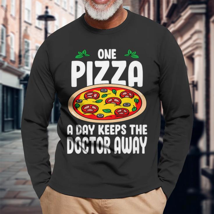 One Pizza A Day Keeps The Doctor Away Eating Pizza Italian Long Sleeve T-Shirt Gifts for Old Men