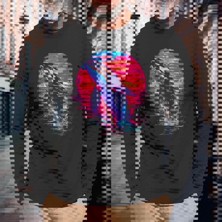 Orca Atardecer Camiseta de manga larga Regalos para ancianos