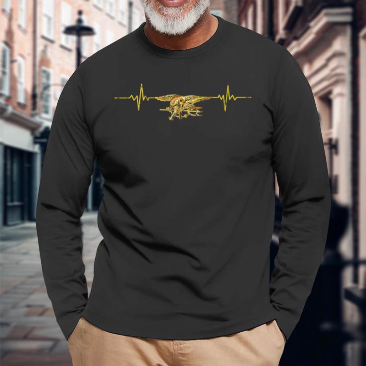 Original Us Navy Seals Heartbeat Proud Seals Team Long Sleeve T-Shirt Gifts for Old Men