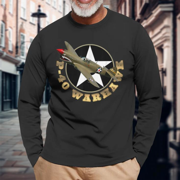 P-40 Warkhawk Fighter Aircraft Ww2 Airplane Military Long Sleeve T-Shirt Gifts for Old Men