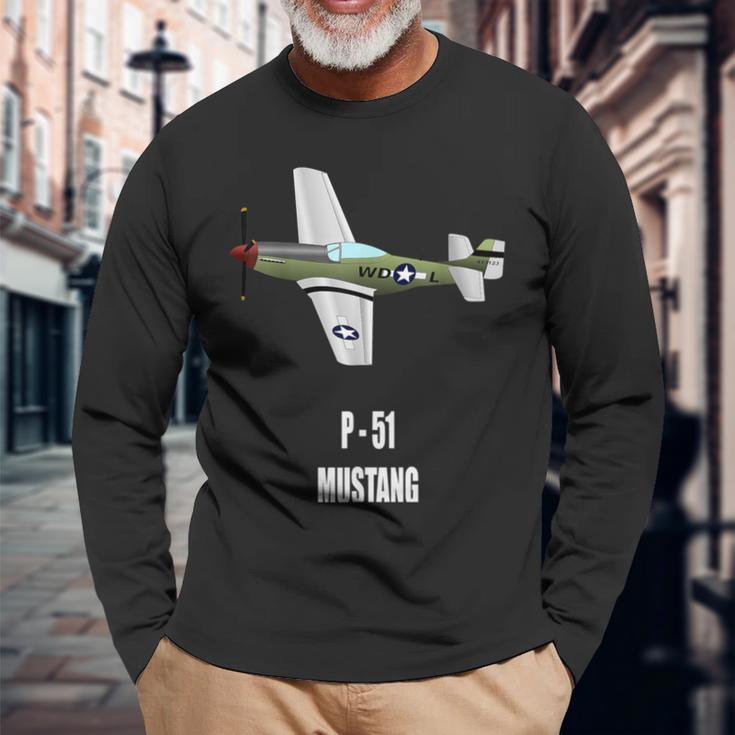 P-51 Mustang World War Ii Military Airplane Long Sleeve T-Shirt Gifts for Old Men