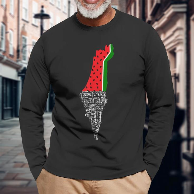 Palestine Map Watermelon Langarmshirts Geschenke für alte Männer