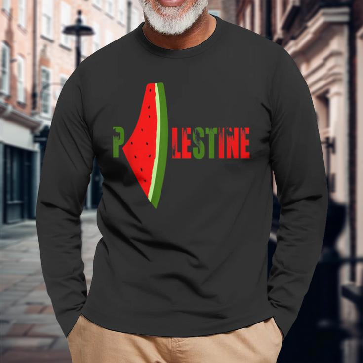 Palestine Watermelon Palestine Flag Watermelon Palestine Map Long Sleeve T-Shirt Gifts for Old Men