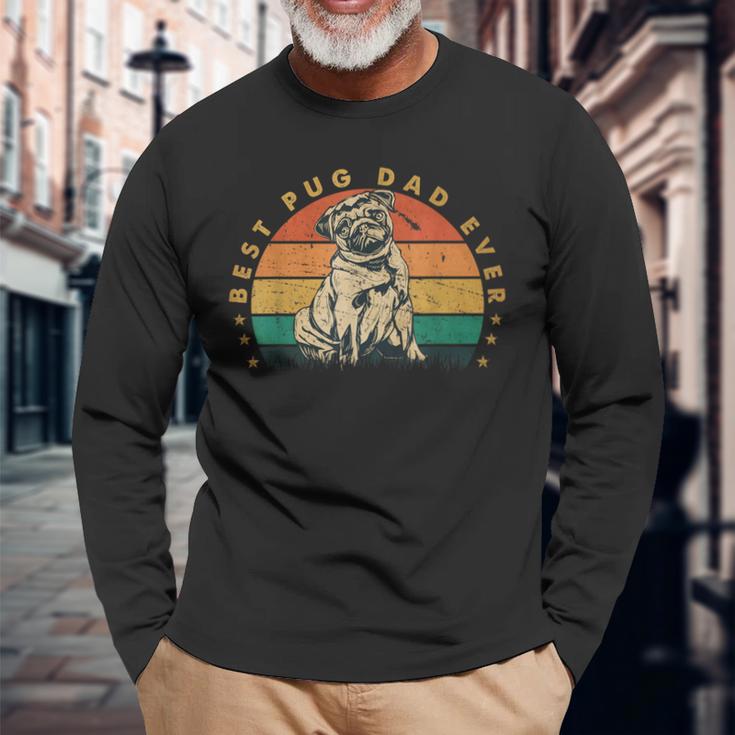 Papa Best Pug Dad Ever intage Pug Langarmshirts Geschenke für alte Männer