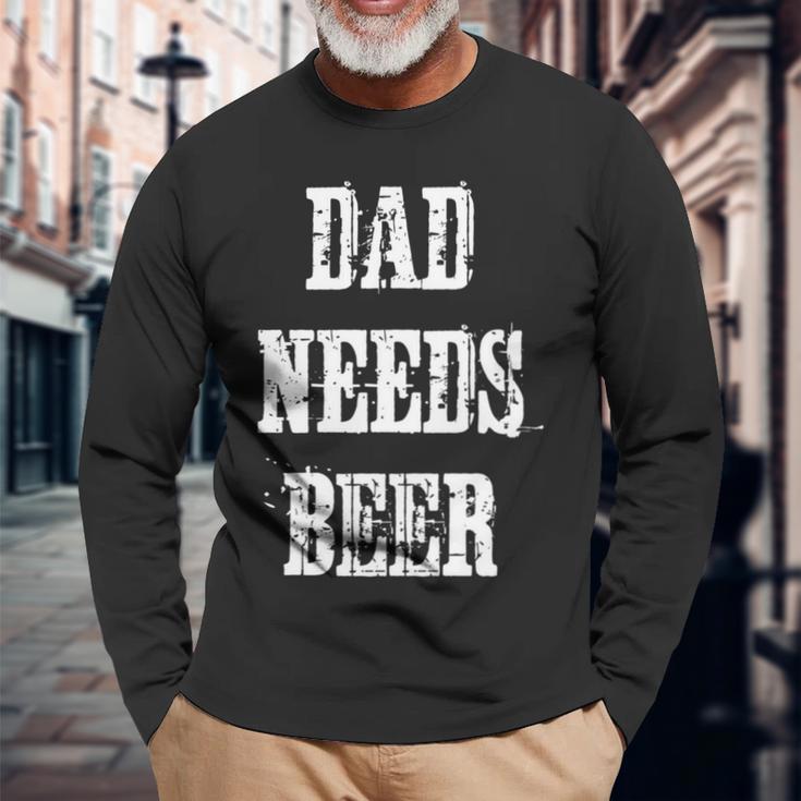 Papa Braucht Bier Lustigesater Daddy Retrointage Langarmshirts Geschenke für alte Männer