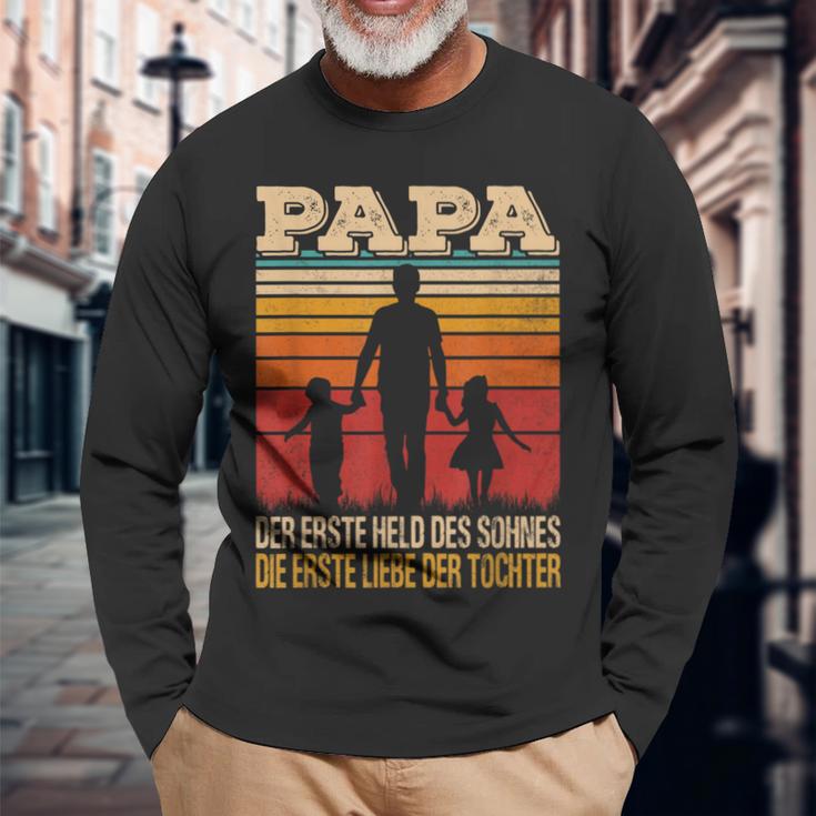 Papa Der Erste Held Des Sohnes Die Erste Liebe Der Tochter Langarmshirts Geschenke für alte Männer