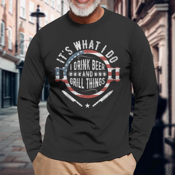 Papa Grillen Es Ist Was Ich Trinke Grill Dinge Lustig Bbq Usa Langarmshirts Geschenke für alte Männer