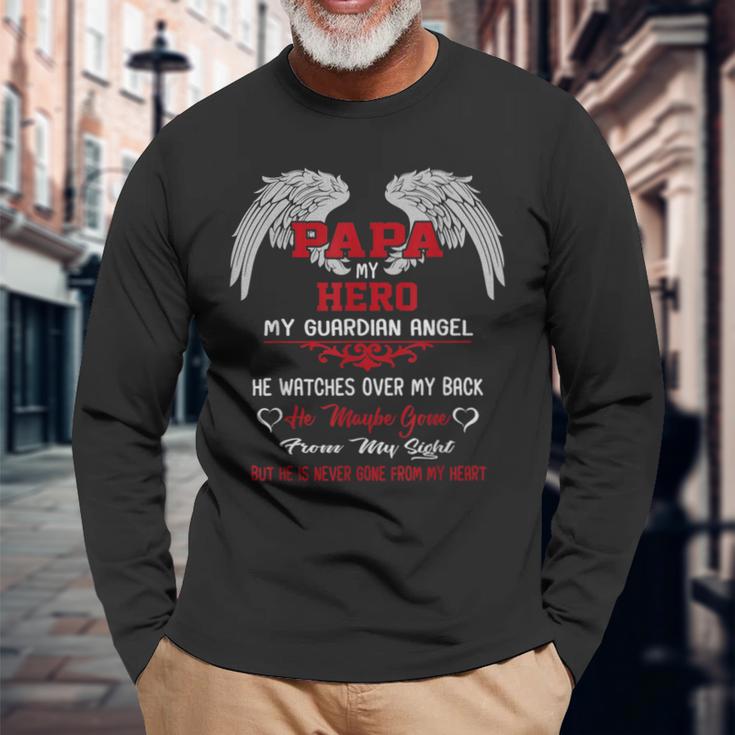 Papa Is My Guardian Angel Hero Peace Forever Dad In Heaven Long Sleeve T-Shirt Gifts for Old Men