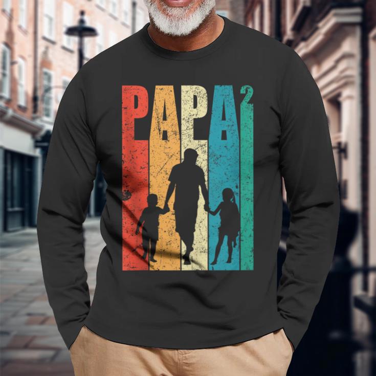 Papa Hoch 2 Dad Hoch 2 Kinder Zweifacher Papaatertag Retro Langarmshirts Geschenke für alte Männer