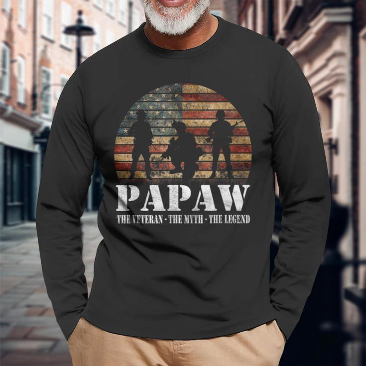 Papaw Veteran Myth Legend 4 Of July Long Sleeve T-Shirt Gifts for Old Men