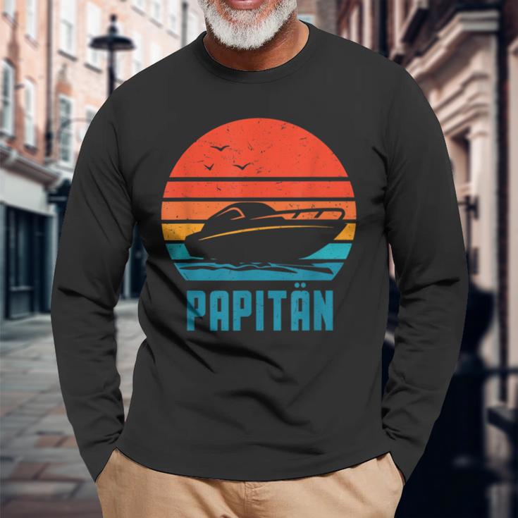 Papitän Motorboot Bootsführerscheinatertag Papa Kapitän Langarmshirts Geschenke für alte Männer