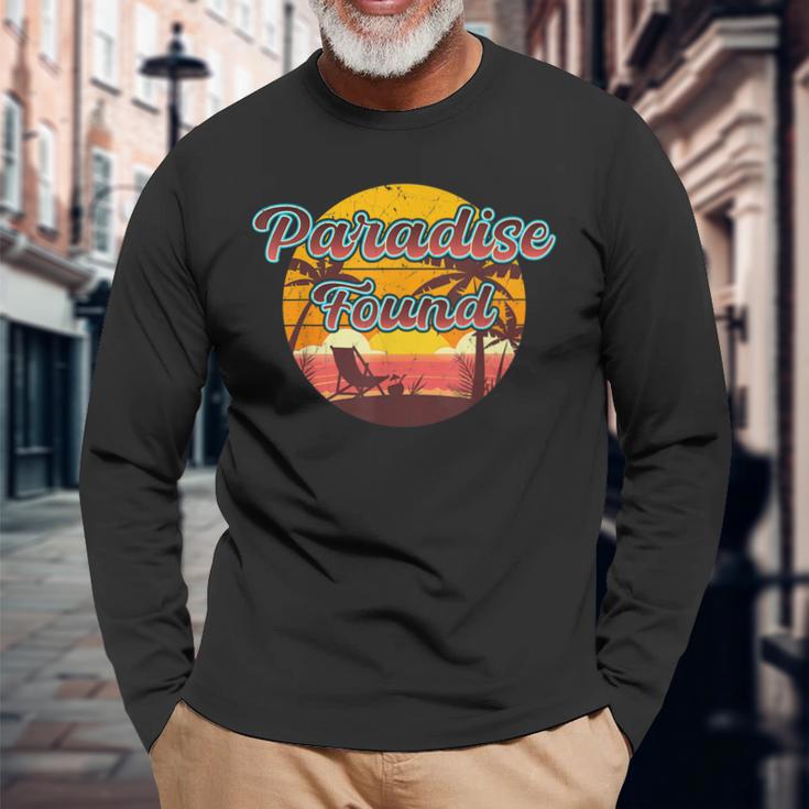 Paradise Found Retro Beach Scene Holiday Summer Long Sleeve T-Shirt Gifts for Old Men