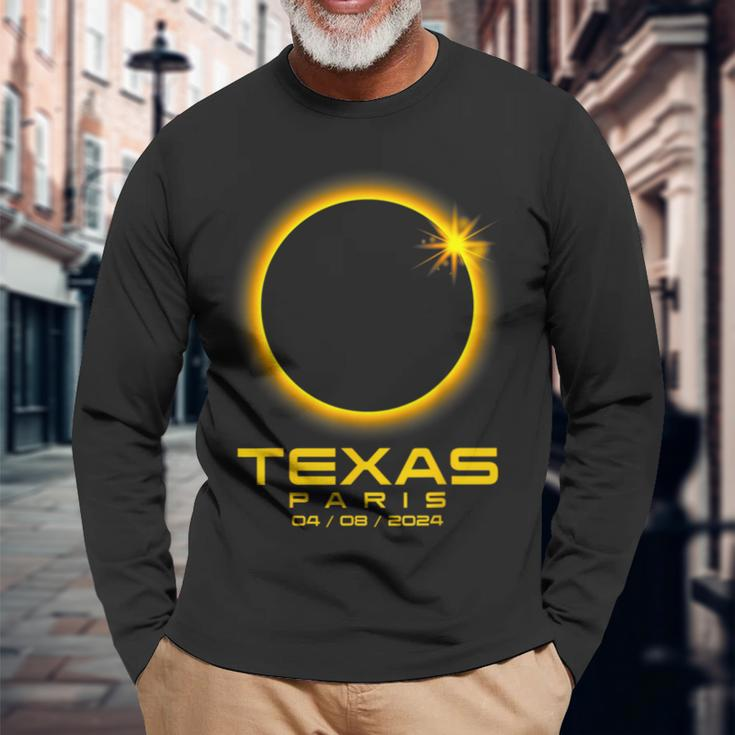 Paris Texas Tx Total Solar Eclipse 2024 Long Sleeve T-Shirt Gifts for Old Men