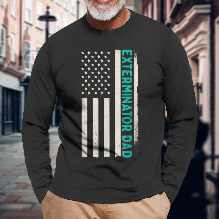 Patriotic Extermination Exterminator Dad American Flag Long Sleeve T-Shirt Gifts for Old Men